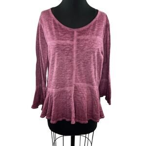 Anthropologie Akemi + Kin Pink Top Cotton Scoop Neck Ruffle Sleeve Size Large L